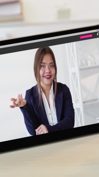 Vídeo Vertical Empleo Línea Entrevista Virtual Mujer Ambiciosa Negocios Trabajo — Vídeos de Stock