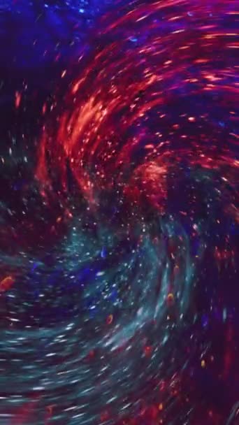 バーティカルビデオ カラフルなスワールの背景 タイムポータル 赤いダークブルーのスパイラルミックス催眠エネルギースパイラル 黒い抽象的な輝く空の創造的な宇宙アート — ストック動画