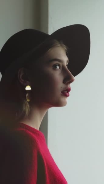 Vídeo Vertical Maquiagem Profissional Tendência Beleza Jovem Mulher Elegante Suculento — Vídeo de Stock