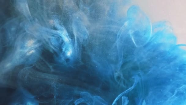 Verf Water Inktplons Rook Wolk Textuur Blauwe Kleur Glitter Deeltjes — Stockvideo