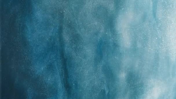 Glitterwolk Inktwatergolf Sprankelende Rook Blauwe Kleur Mist Glanzende Deeltjes Textuur — Stockvideo