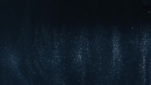 Gedeocaliseerde Glitter Textuur Nachtsneeuw Waas Sprankelende Vloeistofstroom Glanzende Deeltjes Zwevend — Stockvideo