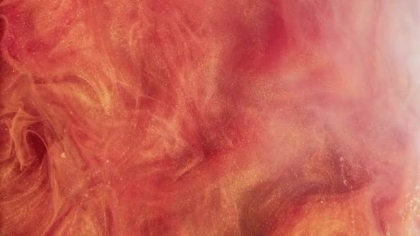 Błyszcząca Chmura Dymu Rozprysk Wody Atramentem Koralowy Czerwony Kolor Połyskujący — Wideo stockowe