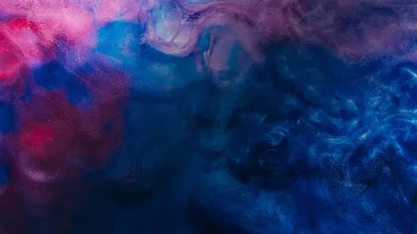 Glitterwolk Inktwaterplons Verfmix Fantasie Storm Lucht Blauw Roze Kleur Rook — Stockfoto