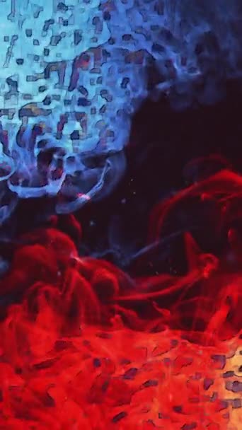 Вертикальне Відео Кольорова Текстура Пікселів Диму Крижаний Вогонь Червоно Синій — стокове відео