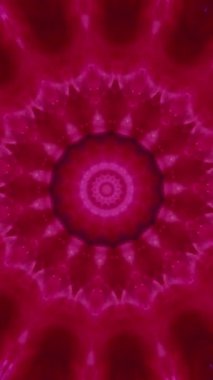 Dikey video. Kaleydoskop tasarımı. Mürekkep sıçraması. Su yuvarlak mandala simetrik süslemede mavi pembe boya akışı soyut arka plan.