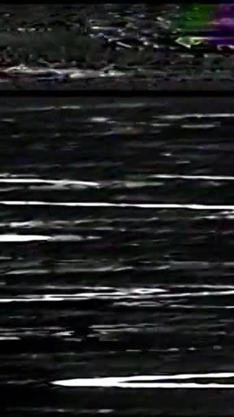 Vertical Video Vhs Glitch Texture Screen Distortion Videotape Damage Black — Stock Video