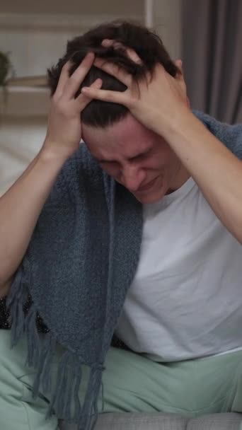Vertical Video Headache Attack Migraine Symptoms Ill Man Suffering Unbearable — Stock Video