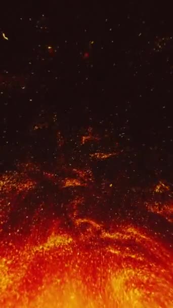 垂直录像 火苗的背景 熔岩熔岩橙色红色闪光的液体在黑色艺术中闪耀发光的催眠粉末流动迷人的爆炸 — 图库视频影像