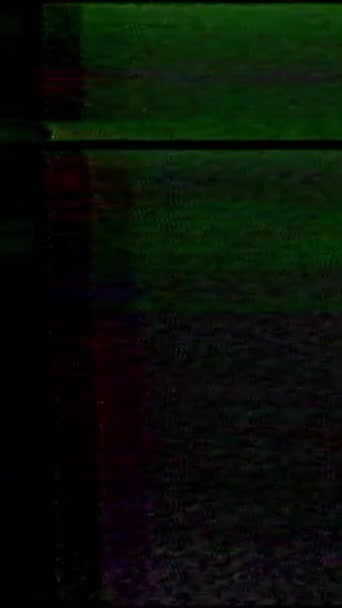 Vertical Video Real Glitch Analog Noise Signal Interference Old Green — Stock Video