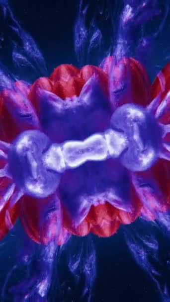 Verticale Video Inktschot Het Water Bloemen Fractal Blauwe Kleur Glitter — Stockvideo