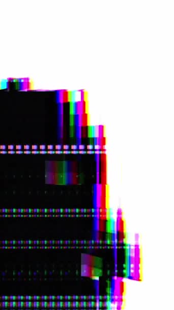 バーティカルビデオ 抽象的な背景 デジタルグリッチ カラフルなテレビアーティファクト 波歪んだピクセルエラー効果 黒い白いダイナミックな創造的な芸術 — ストック動画