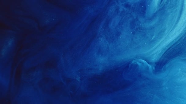 Кольоровий Дим Блискуча Чорнильна Вода Синій Пігмент Блискучі Частинки Вихор — стокове відео