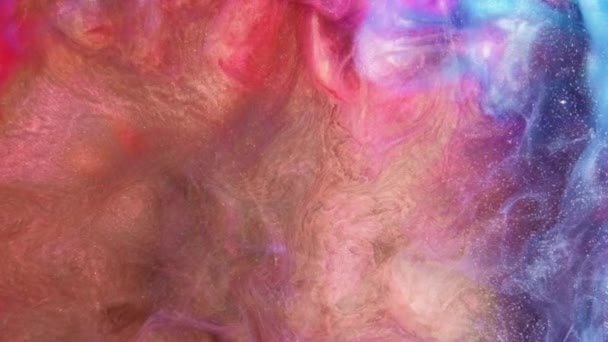 Farbexplosion Farbspritzer Wasser Helle Bronze Rosa Blau Glitzern Rauch Wolke — Stockvideo