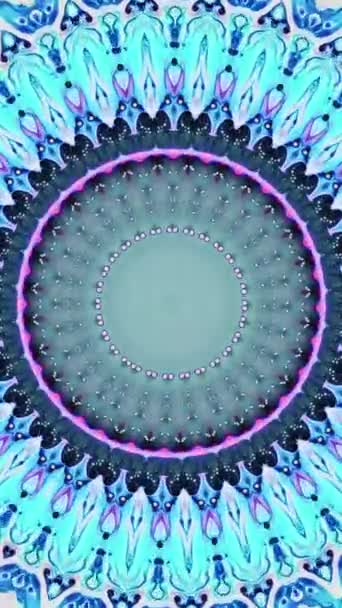Vidéo Verticale Néon Kaléidoscope Mandala Ethnique Bleu Rose Couleur Brillant — Video