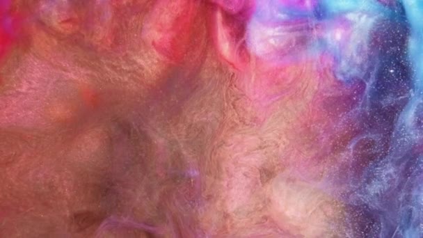 Farbexplosion Farbspritzer Wasser Helle Bronze Rosa Blau Glitzern Rauch Wolke — Stockvideo