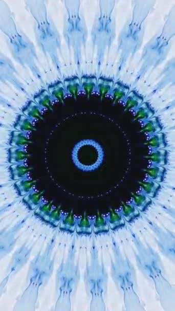 Verticale Video Kaleidoscoop Achtergrond Futuristische Mandala Neon Blauw Groene Kleur — Stockvideo