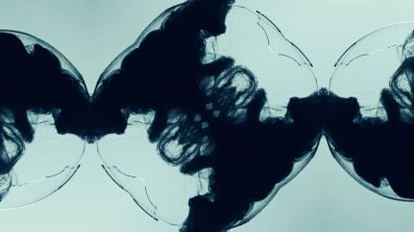 Mürekkebin simetrik desenleri dumanlı mavi çağdaş sanatsal kompozisyon sanat illüstrasyonu soyut arkaplan.