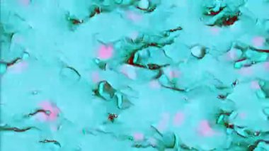 Sıvı damlaları. Odaklanmamış Cyan mavisi pembe sıvı kabarcıklar yüzen kaotik hareket sanatı soyut arkaplan.