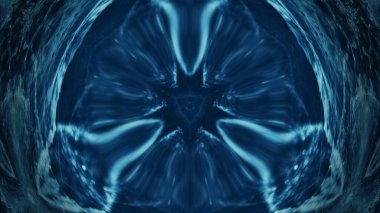 Simetrik desenlere sahip mavi arkaplan, kristal alevi çözdü, çağdaş aydınlatma sanatının soyut arkaplanı..