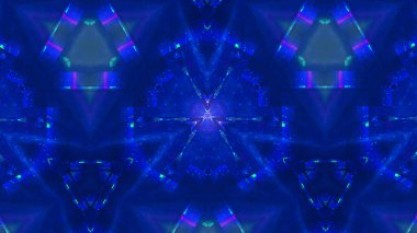 Canlı mavi kaleydoskop deseninin dijital sanat eserleri, geometrik şekilleri, soyut arkaplanı vurguluyor.