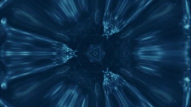 Fütüristik fraktal. Mavi parıldayan süsleme simetrik desen dinamik kaleydoskop tasarım hareketi soyut sanat arka planı.