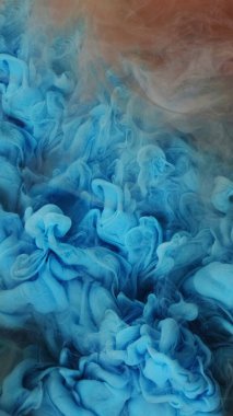 Karışık sis. Mürekkep suyu. Mavi renkli girdap dalgalı kahverengi buhar bulutu taklit gizemli sanat zebra deseni parlak soyut arkaplan.