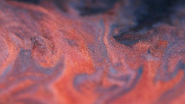 Kabarcık akışı dokusu. Parıldayan nem sıvısı. Bulanık floresan kırmızı renk gradyanı koyu soyut sanat arka planında parlak boya seli dalgası.