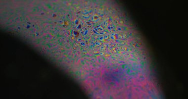 Yağ lekeleri. Ruhsal sanat arka planı. Soyut koyu siyah bulanık ışık üzerine odaklanmış mor yeşil sıvı boya eğrisi akrilik kaygan.