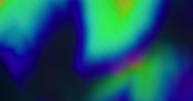 Holografik parıltı. Bulanık mercek parlaması. Yoğunlaşmamış ağır tahıl tozu sızıntısı yeşil çoklu renk soyut sanat ışığı arka planında parlaklığı titretir.