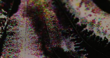 Kusurlu görüntü. Arıza sesi. Deforme olmuş modern gösteri ekipmanları. Bulanık mürekkep sıvı kristal ekranın hasarlı bölgelerine akar.