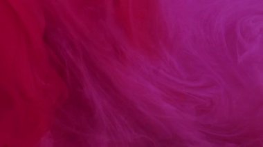 Su dumanı. Suyun altında boya. Odaklanamayan parlak kırmızı beyaz, modern sanatın soyut arka planında dönen pigment mürekkebini zıtlaştırır.