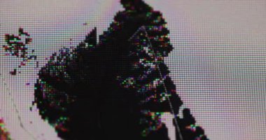 Kırık ekran. Hasarlı matris. Siyah mürekkep, yanardöner ışıltıyla piksel şebekesinin üzerine sızan sıvı kristal ekranı çatlattı. Ekran arızası örtüşmesi sorunu.