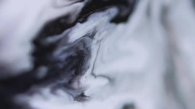 Sıvı katmanlar. Mürekkep damlası. Odaklanmamış siyah beyaz emülsiyon karışımı dalga akışı hareket damarı dokusu soyut sanat arka planı dökülüyor.