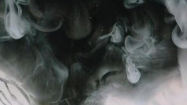 Duman dokusu. Mürekkep suyu. Siyah beyaz boya damlası akan kabarcık yoğun gerçekçi sis kara büyü ışık zebra desenini soyut arkaplan.