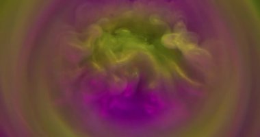 Renkli akış. Parlayan toz. Pembe, altın sarısı, sarmal bulut dumanı. Mistik yüzey soyut arkaplan karışımı boya su dairesi lensi bulanıklığı.