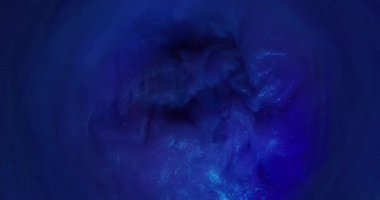 Parıltı akıyor. Boya patlaması. Sıvı arka planda parlak dumanlı mavi dalga sızıntısı. Sanat sıvısı akışı soyut bulanık doku.