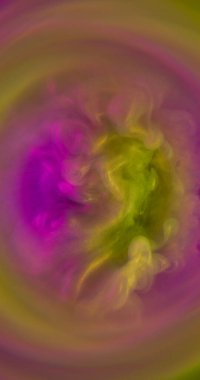 Boya patlamış. Duman spektrumu. Altın sarısı, mor, lüks, sıvı yüzey parçacıkları yuvarlak, bulanık lenslerde dönüyorlar. Soyut renk cilası sıvı karışım arkaplanı.