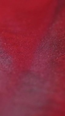 Dikey video. Mürekkep sıvısı. Parlak emülsiyon. Soyut kırmızı renk karışımı akış parlak parlak parçacıklar yaratıcı doku sanat akışkan hareket arkaplanı.