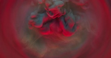 Buhar bulutu. Parıldayan patlama. Renkli grunge pigmenti mürekkebi dökülmüş. Kırmızı gri neon bulanıklığı soyut su arkaplan yuvarlak lens.