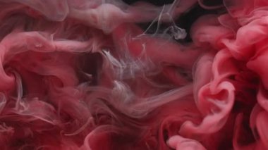 Sihirli buhar Duman mürekkebi. Kırmızı peçeli sıvı boya su fantezi dokusunu karıştırır. Soyut zerafet akışı sıvı boya dumanı bulanık siyah arkaplan.