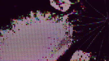 Analog parazit. Hasarlı görüntü. Kırık cam ekran grunge pikselleri siyah sıvıyla dolu. LCD plazma TV 'nin ıslak hata yüzeyi.