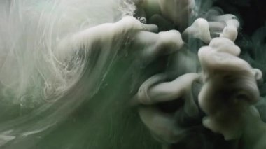 Sis dalgası. Fantezi dumanı. Yeşil gri mürekkep sıvı duman girdap fırtına patlaması. Duvak boyası, soyut, gizemli, çözünmüş arkaplan rengini harmanlıyor.