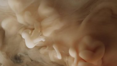 Sis akışı. Duman karışımı. Bej rengi kahverengi girdap dumanı suya mürekkep damlatıyor. Mistik sıvı bulut esintisi soyut odaklanmış arkaplanı sıçratır.