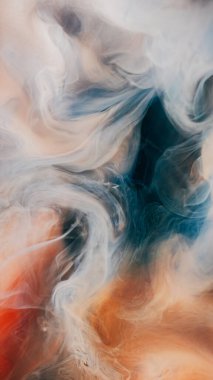 Boya damlası suyu. Duman üfleme. Renkli mürekkep dalgası kıvrımlı sanat bulutu. Soyut sis emülsiyonu boya kıvrımlı patlama pigment bulanık arkaplan.