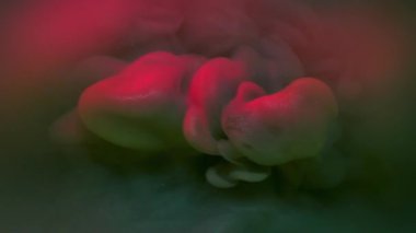 Koyu sis. Parlatıcı akış. Pembe yeşil parıldayan bulut akıntısı sanat sıvısında. Atmosferik mürekkep soyut su rengi çözünmüş doku.