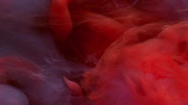 Mürekkep lekesi. Sanat akışı. Kırmızı mor sisli sıvı ve küçük parçacıklar. Pürüzsüz duvak boya pigmentini karıştırın. Odaklanmış su boyası soyut arkaplan.