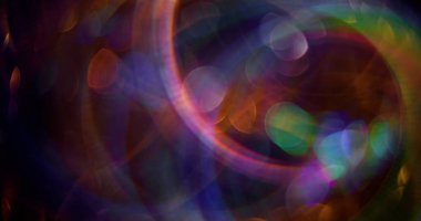 Floresan daireler. Odaklanmamış pırıltılı parıltı. Renkli parlak parçacıklar soyut bulanık modern arkaplanda yanıp sönen mercek hareketi.