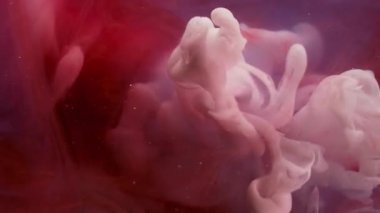 Mürekkep dumanı. Suluboya patladı. Sanatta kırmızı menekşe beyaz duman sıvısı karışımı bulanık boya suyu. Dalga buharı patlama dokusu soyut arkaplan.