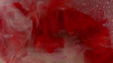 Dalga sisi. Gül dumanı. Çiçek dokusunda kırmızı beyaz sisli boya. Pembe parlak, mor, soyut arka plan su pigmenti..